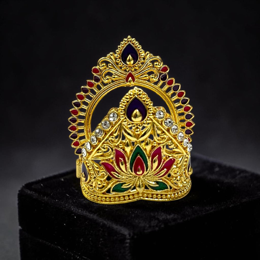 Exquisite Lotus Design Meenakari Metal Mukut M-122 for Deity Idols