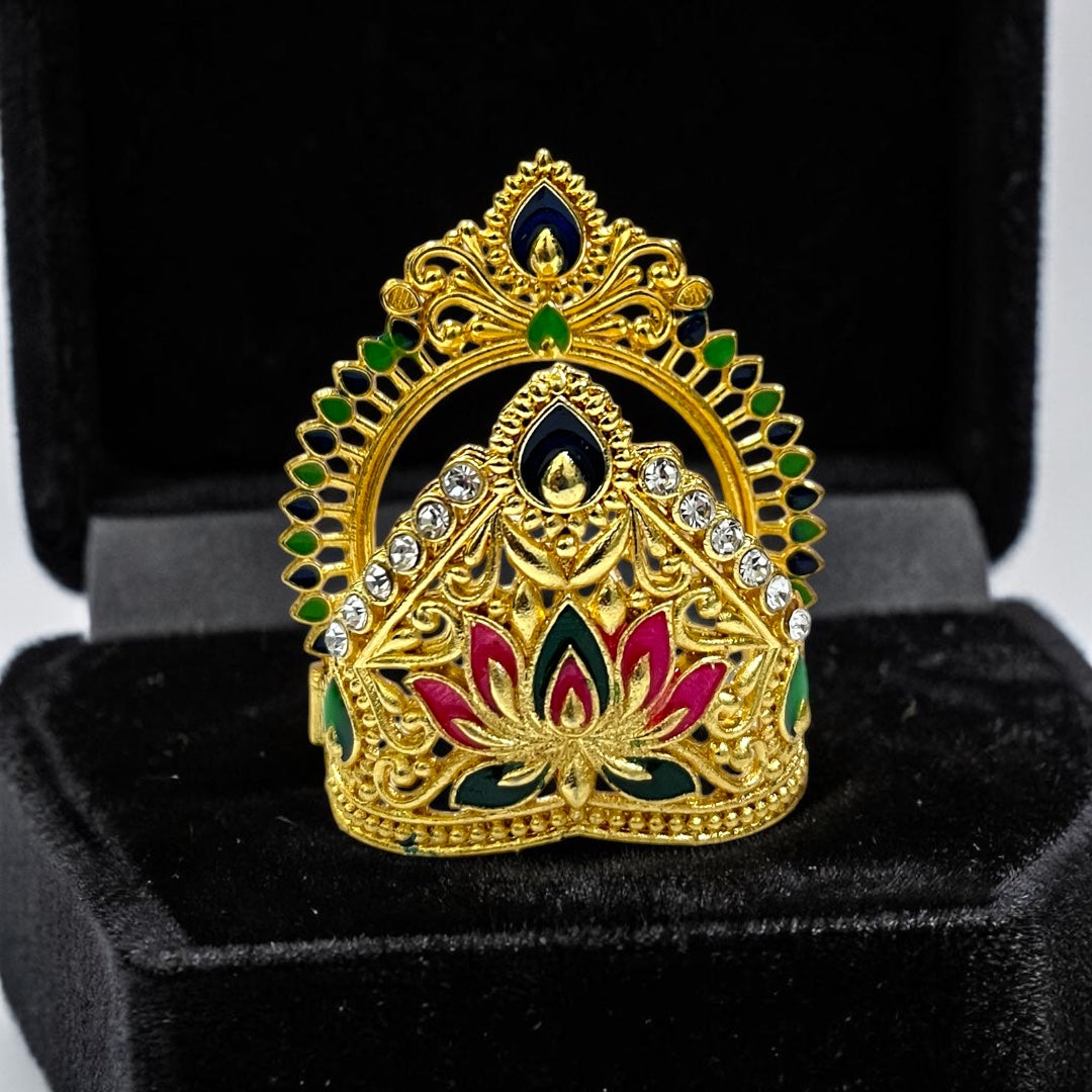 Exquisite Lotus Design Meenakari Metal Mukut M-122 for Deity Idols