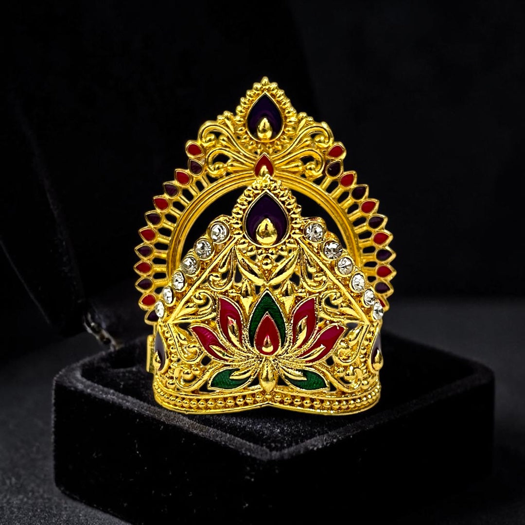 Exquisite Lotus Design Meenakari Metal Mukut M-122 for Deity Idols