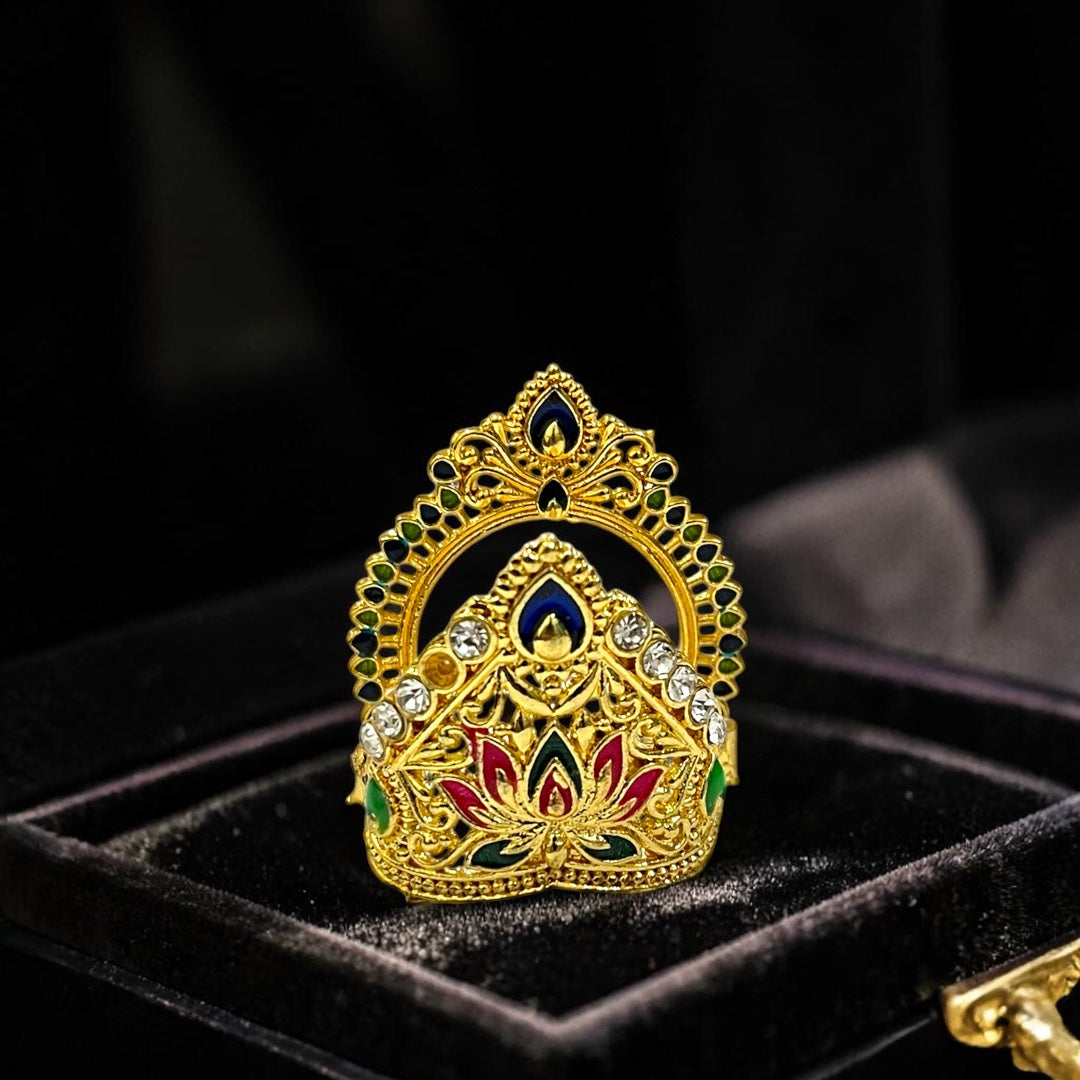Exquisite Lotus Design Meenakari Metal Mukut M-122 for Deity Idols