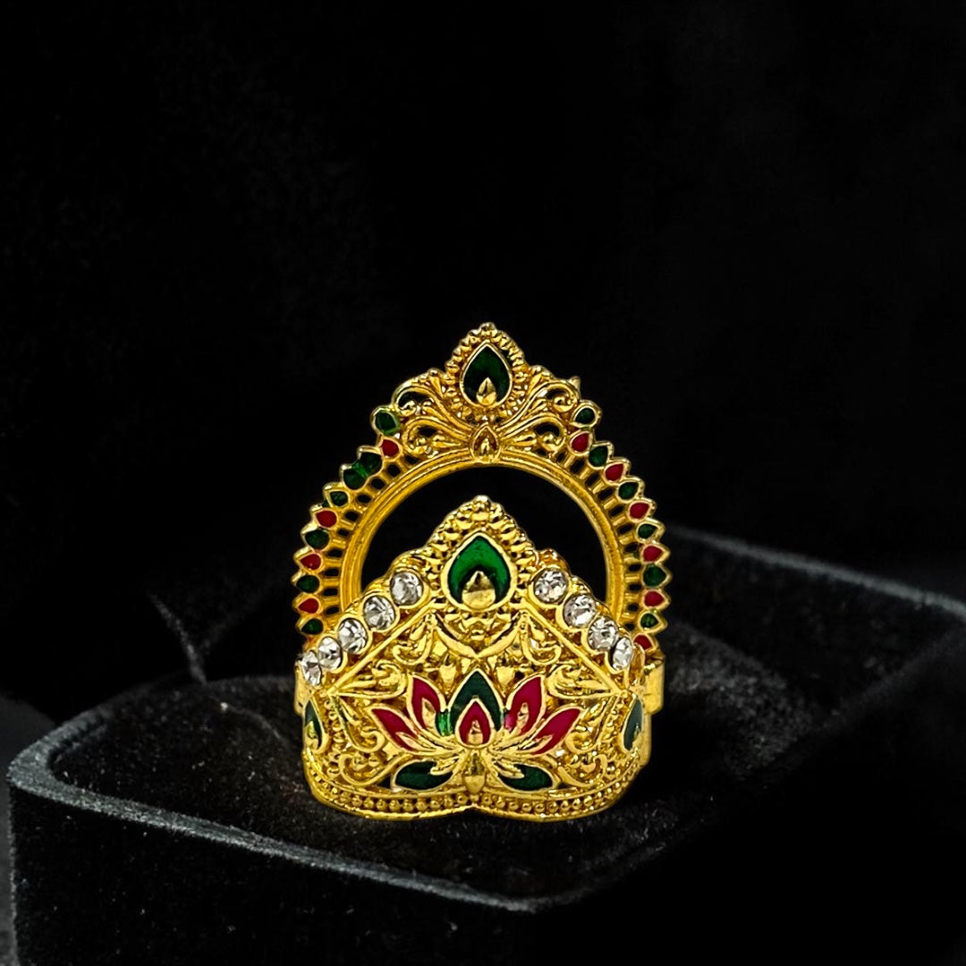 Exquisite Lotus Design Meenakari Metal Mukut M-122 for Deity Idols