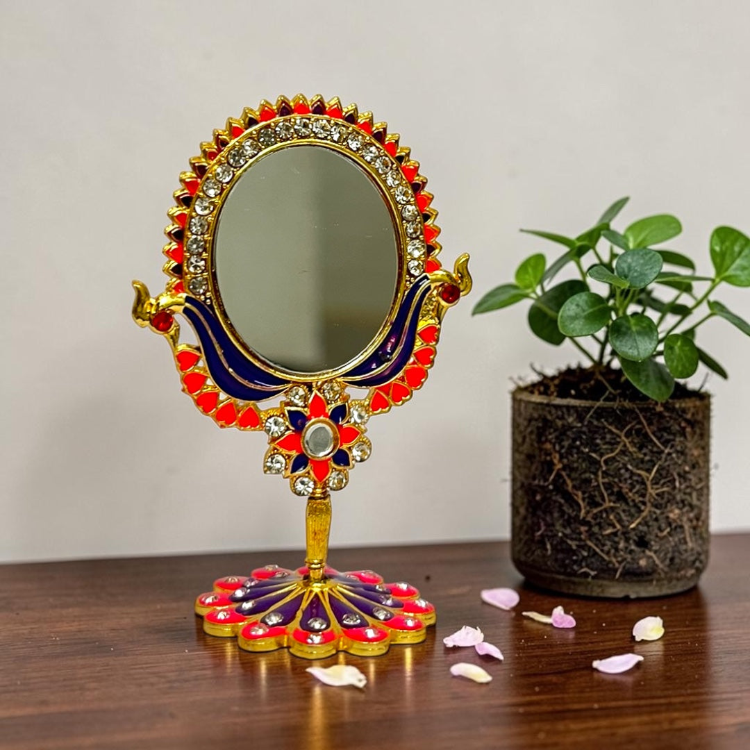 Shri Poshak Premium 2.5" Handcrafted Golden Meenakari Mirror for Laddu Gopal & Pooja Mandir (Model: SP-619)