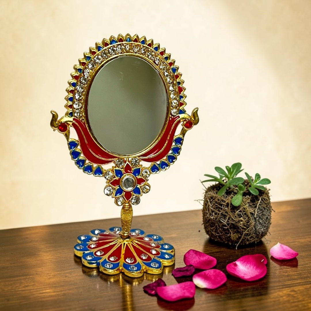 Shri Poshak Premium 2.5" Handcrafted Golden Meenakari Mirror for Laddu Gopal & Pooja Mandir (Model: SP-619)