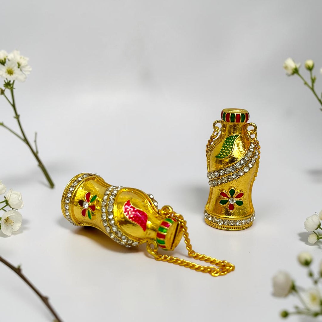 Shri Poshak Exclusive SP-601 Premium Golden Multi-Color Meenakari Bottle with Chain (2.5")
