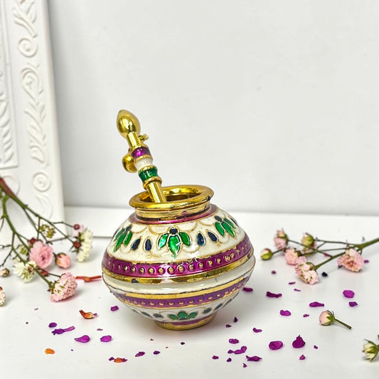 Janmashtami Special Makhan Handi (SPC-608) Meenakari Laddu Gopal Matki with Makkhan Churner Stick & Ghungroo