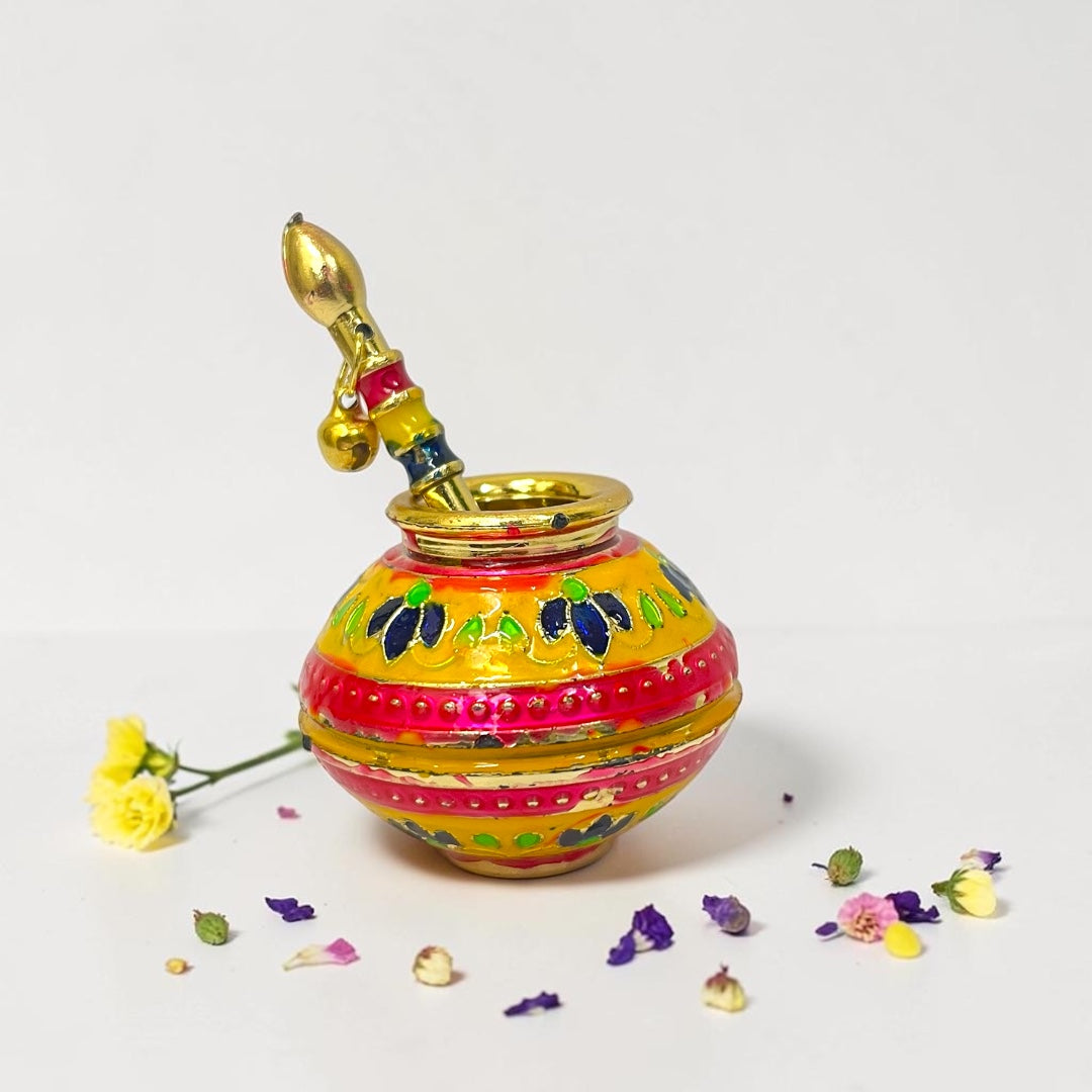 Janmashtami Special Makhan Handi (SPC-608) Meenakari Laddu Gopal Matki with Makkhan Churner Stick & Ghungroo
