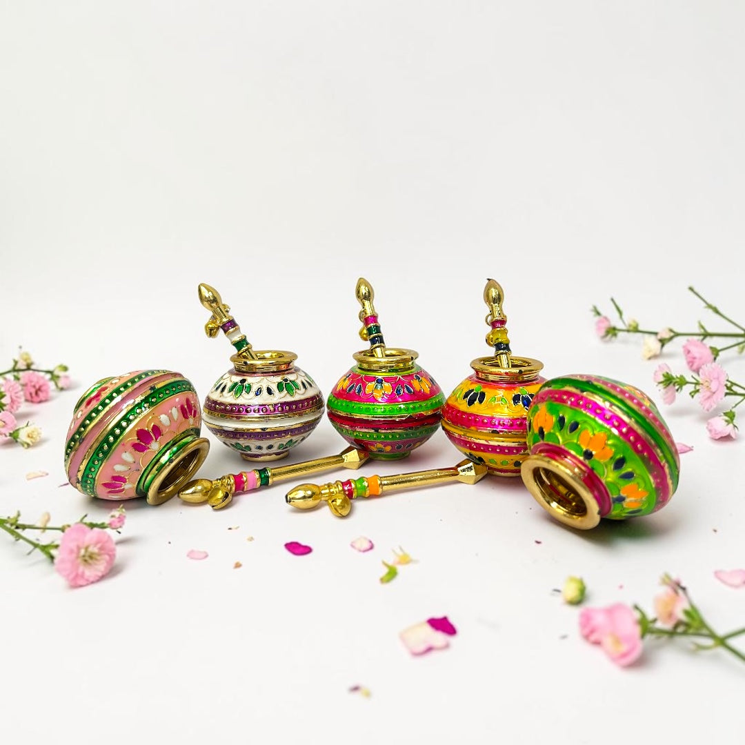 Janmashtami Special Makhan Handi (SPC-608) Meenakari Laddu Gopal Matki with Makkhan Churner Stick & Ghungroo