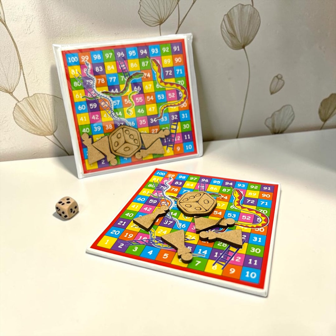 Shri Poshak Miniature 2*2" Saanp Sidhi Game for Bal Gopal | Cute Wooden Kanha Ji Khel Samagri (Available in Light & Dark Colors)