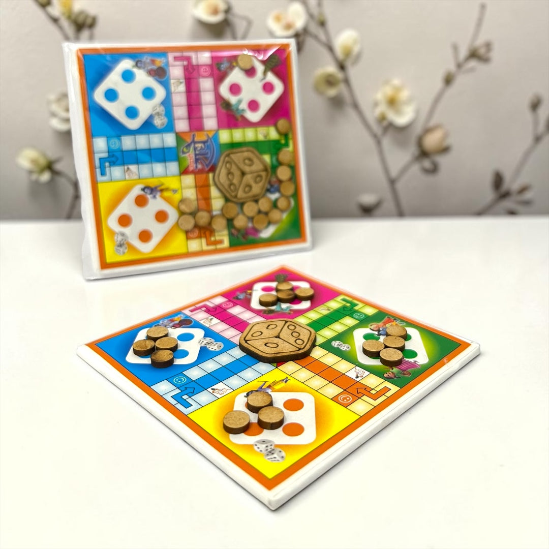 Premium Laddu Gopal Ji Ludo Board Game 2*2Inches | Miniature Wooden Ludo Toy Set for Bal Gopal & Kanha Ji - Shri Poshak