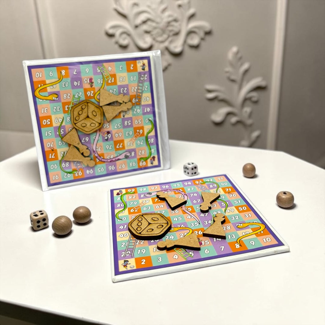 Shri Poshak Miniature 2*2" Saanp Sidhi Game for Bal Gopal | Cute Wooden Kanha Ji Khel Samagri (Available in Light & Dark Colors)