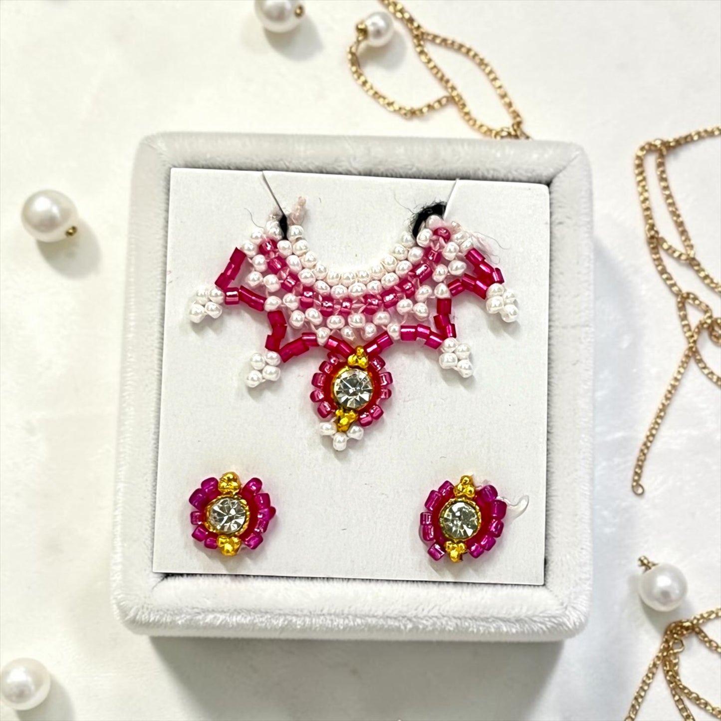 Premium Laddu Gopal Ji Kundal Maala Set SPC-626 | Tiny Pearl Shringar Necklace & Earrings for Kanha Ji Size 0, 1