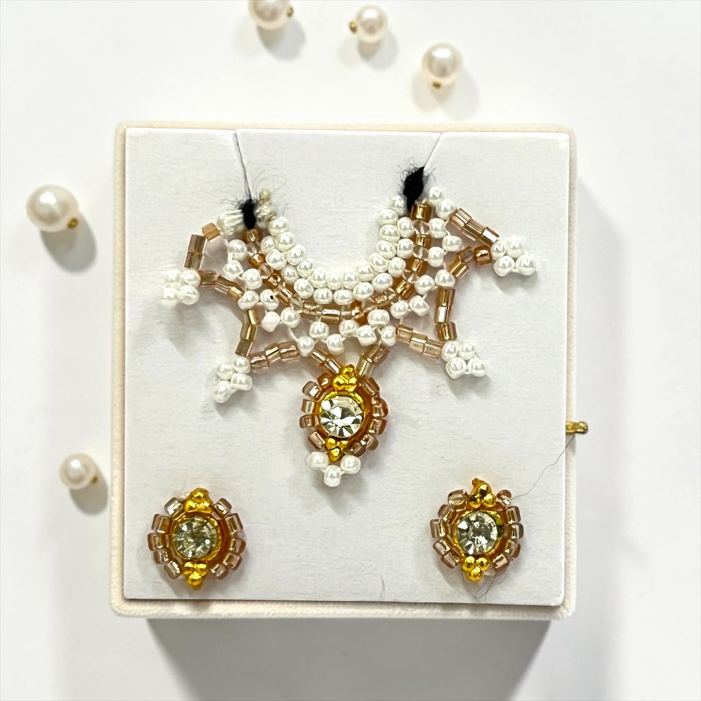 Premium Laddu Gopal Ji Kundal Maala Set SPC-626 | Tiny Pearl Shringar Necklace & Earrings for Kanha Ji Size 0, 1