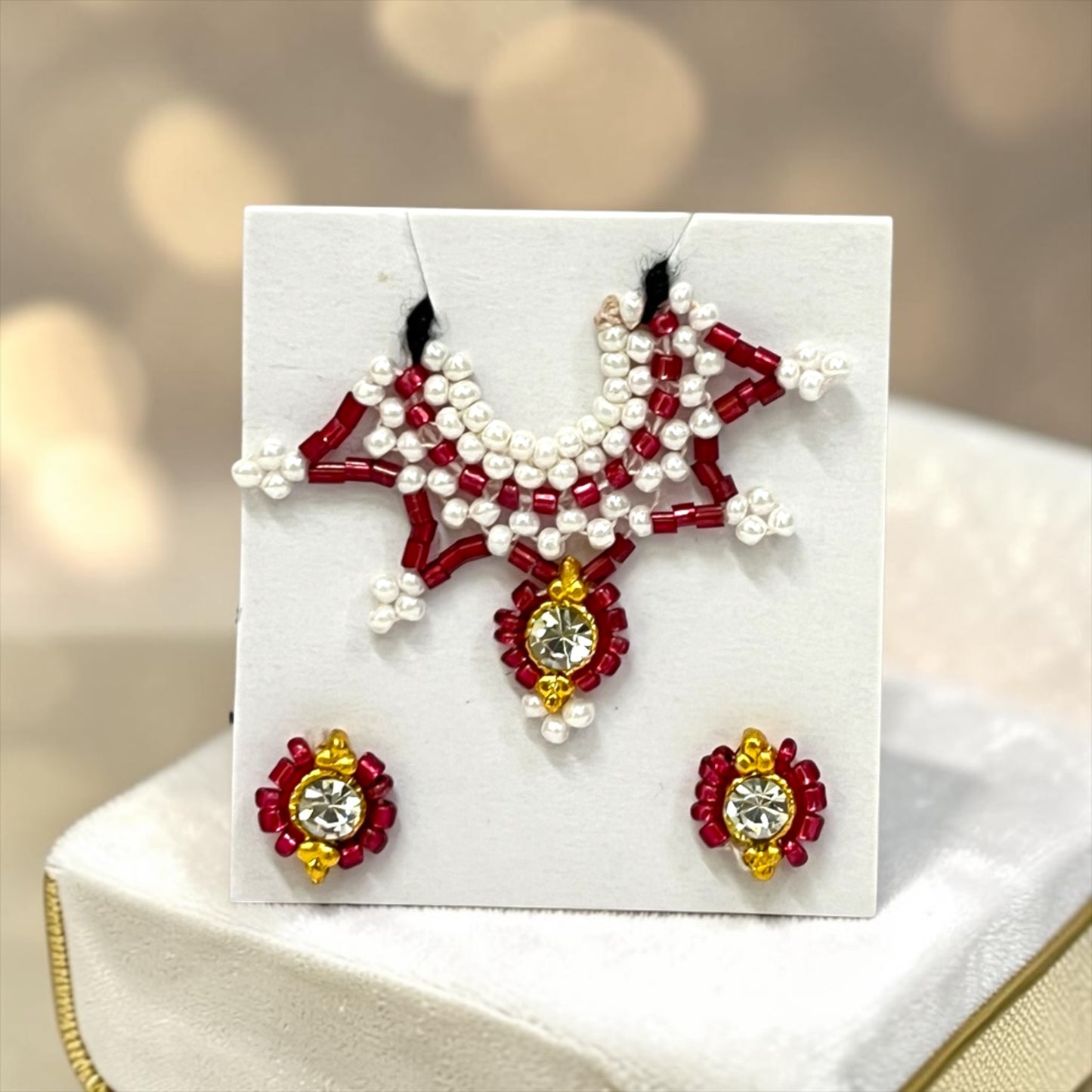Premium Laddu Gopal Ji Kundal Maala Set SPC-626 | Tiny Pearl Shringar Necklace & Earrings for Kanha Ji Size 0, 1