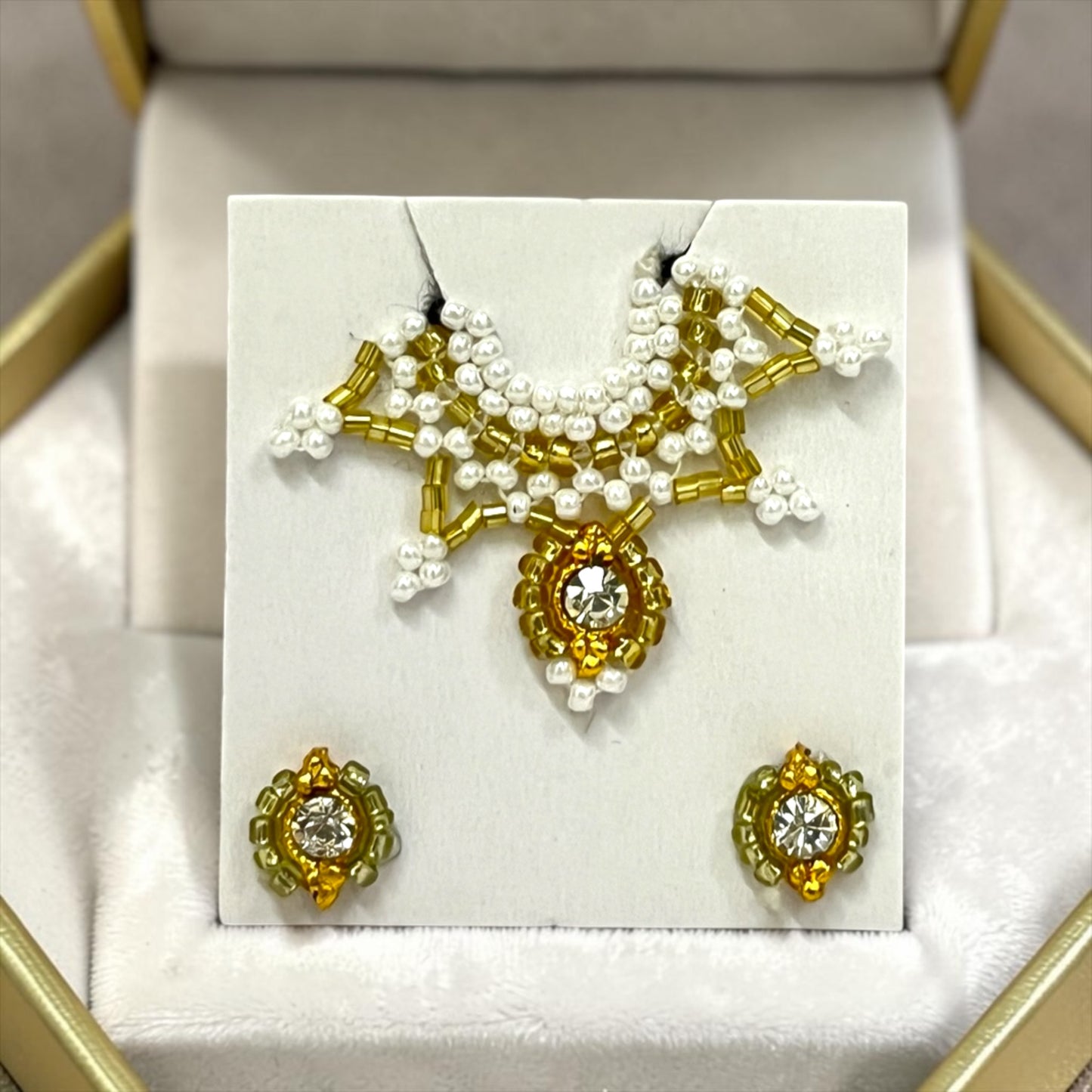 Premium Laddu Gopal Ji Kundal Maala Set SPC-626 | Tiny Pearl Shringar Necklace & Earrings for Kanha Ji Size 0, 1