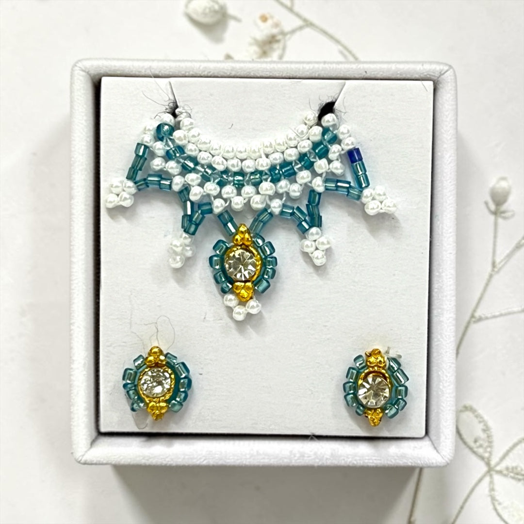 Premium Laddu Gopal Ji Kundal Maala Set SPC-626 | Tiny Pearl Shringar Necklace & Earrings for Kanha Ji Size 0, 1
