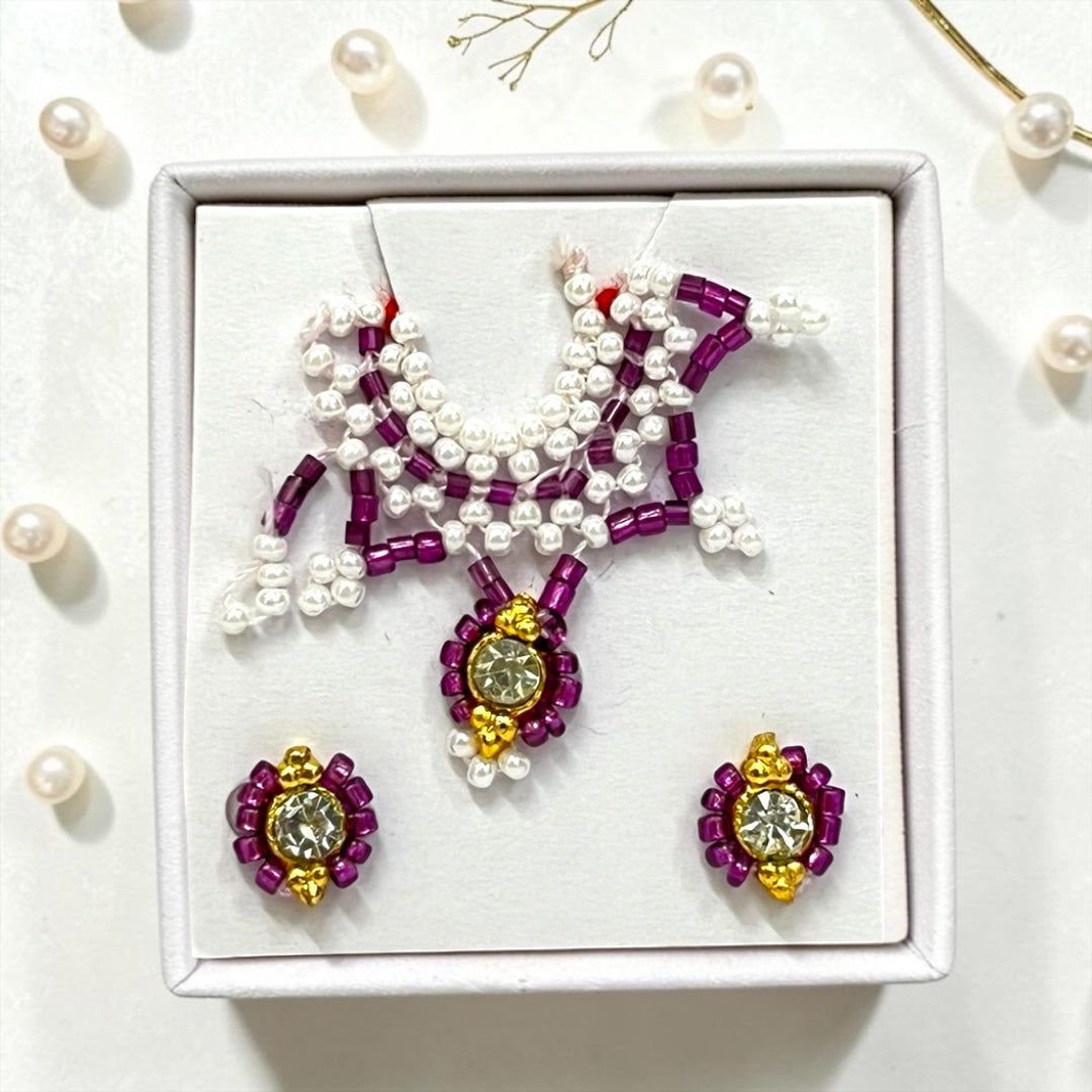 Premium Laddu Gopal Ji Kundal Maala Set SPC-626 | Tiny Pearl Shringar Necklace & Earrings for Kanha Ji Size 0, 1