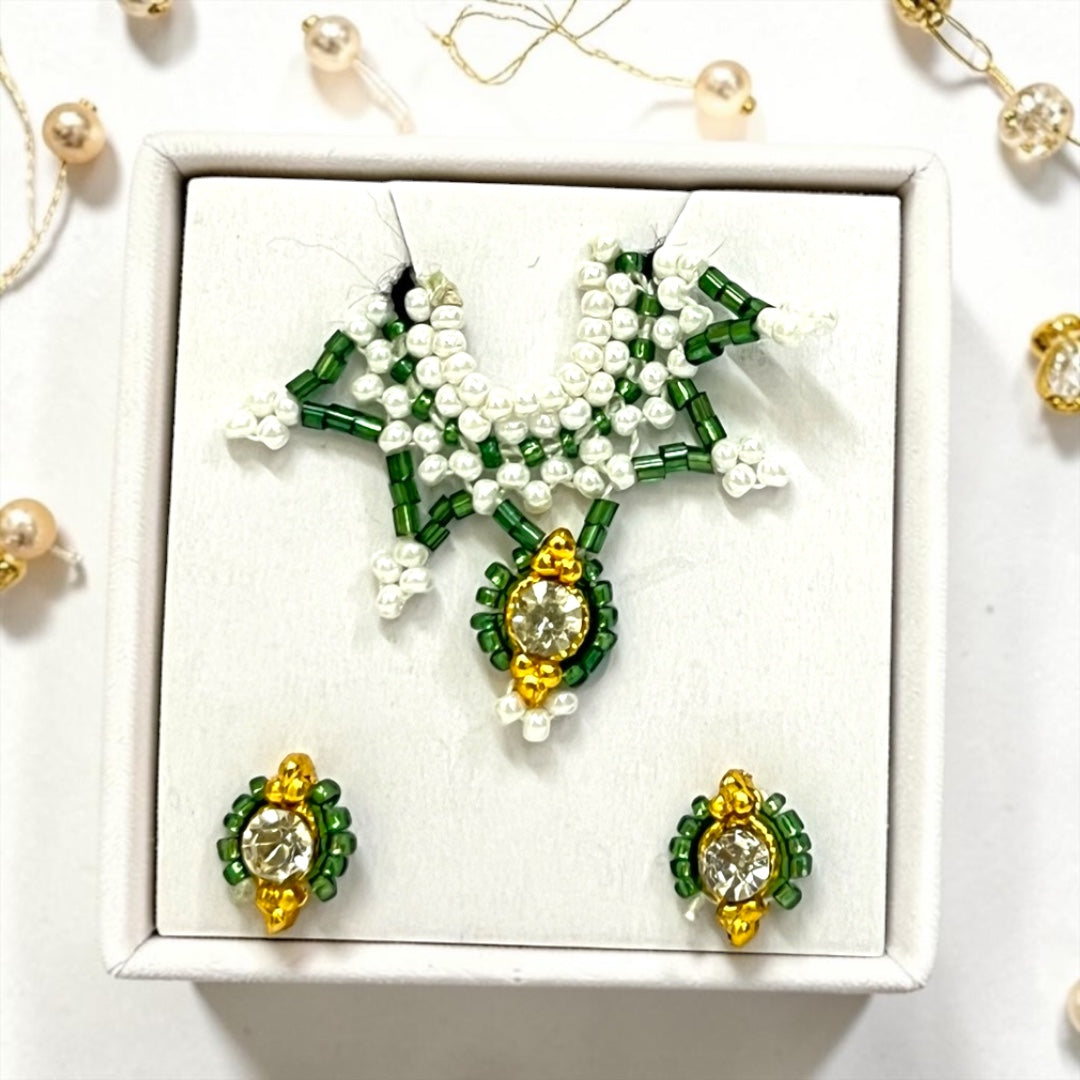 Premium Laddu Gopal Ji Kundal Maala Set SPC-626 | Tiny Pearl Shringar Necklace & Earrings for Kanha Ji Size 0, 1