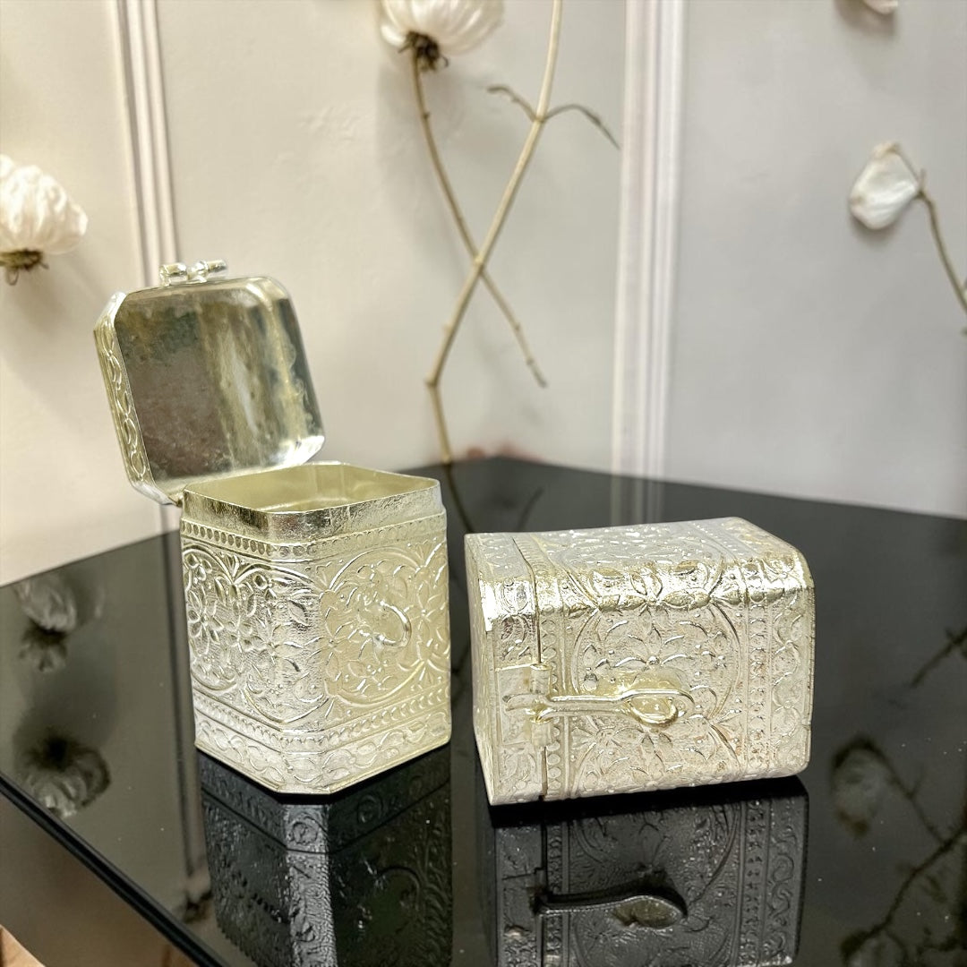 Shri Poshak Premium 3" Silver Plated Kanastar Box with Intricate Carving for Mandir & Luxury Gifting (Model: SP-623)