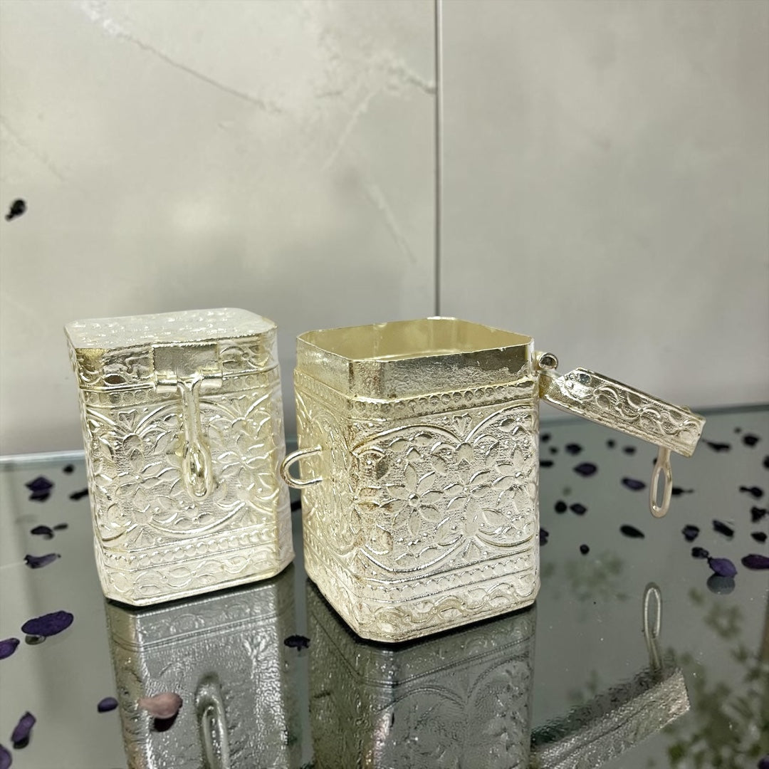 Shri Poshak Premium 3" Silver Plated Kanastar Box with Intricate Carving for Mandir & Luxury Gifting (Model: SP-623)