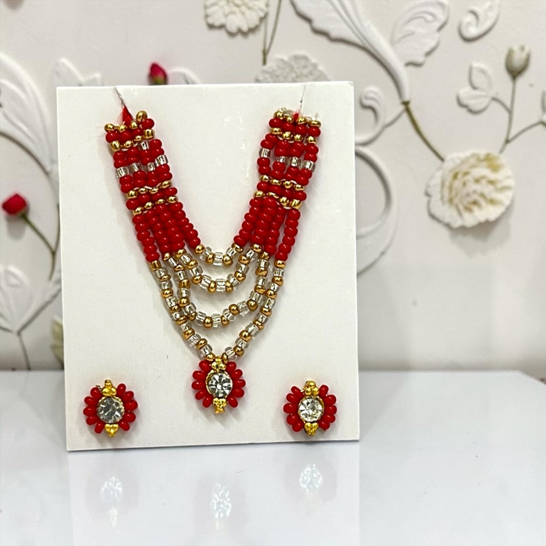 Premium Pearl & Stone Studded Laddu Gopal Ji Kundal Maala Heavy Shringar Set SPC-625