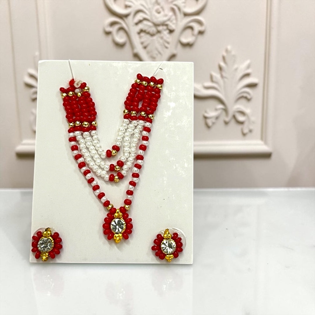 Premium Pearl & Stone Studded Laddu Gopal Ji Kundal Maala Heavy Shringar Set SPC-625