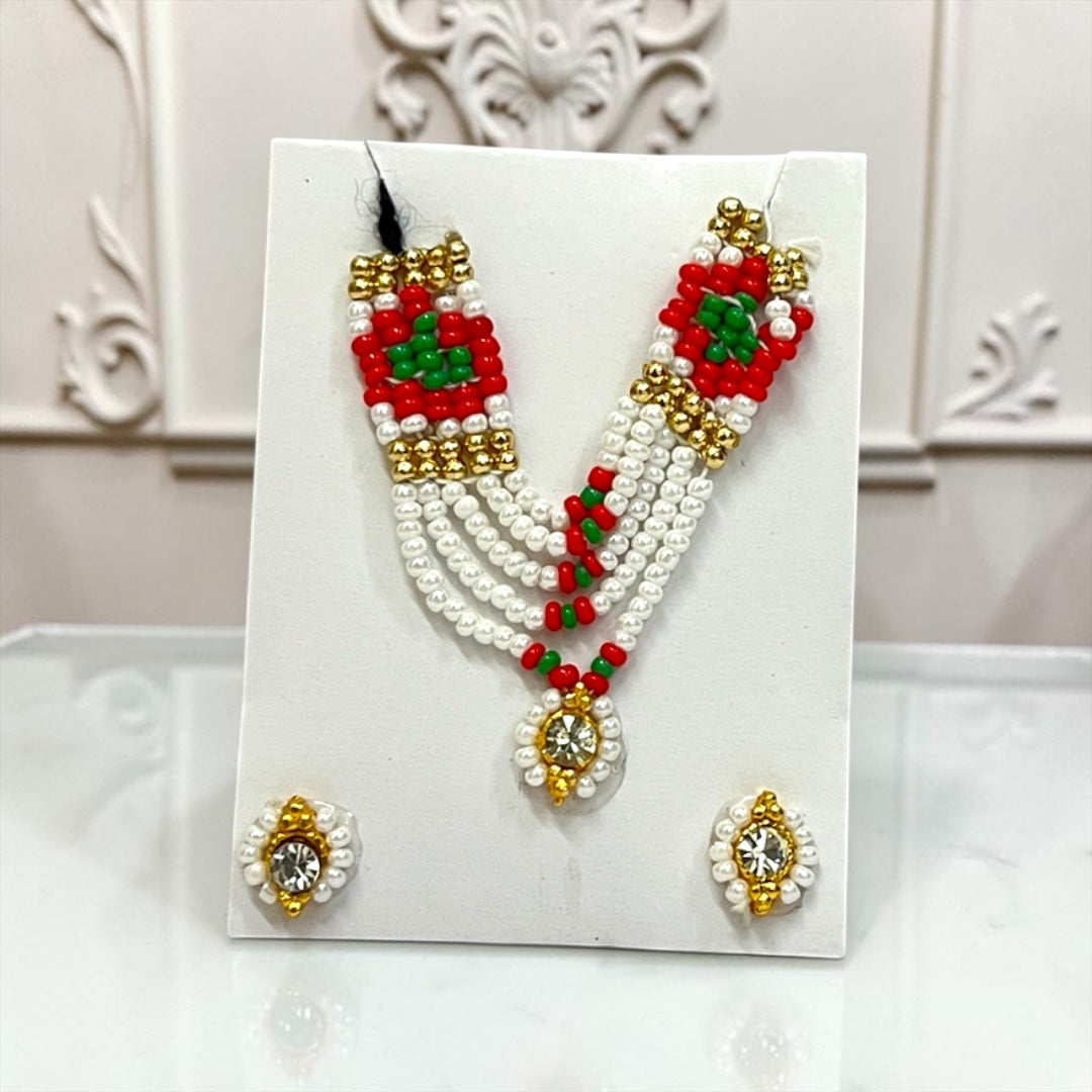 Premium Pearl & Stone Studded Laddu Gopal Ji Kundal Maala Heavy Shringar Set SPC-625