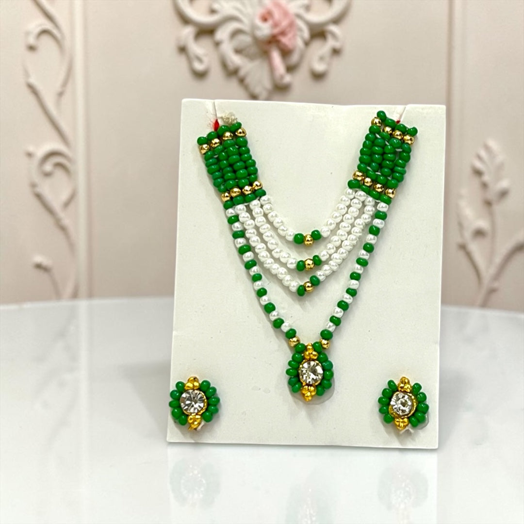 Premium Pearl & Stone Studded Laddu Gopal Ji Kundal Maala Heavy Shringar Set SPC-625