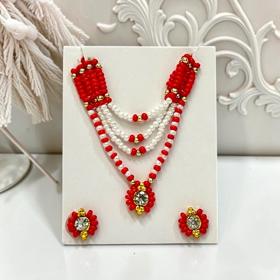 Premium Pearl & Stone Studded Laddu Gopal Ji Kundal Maala Heavy Shringar Set SPC-625