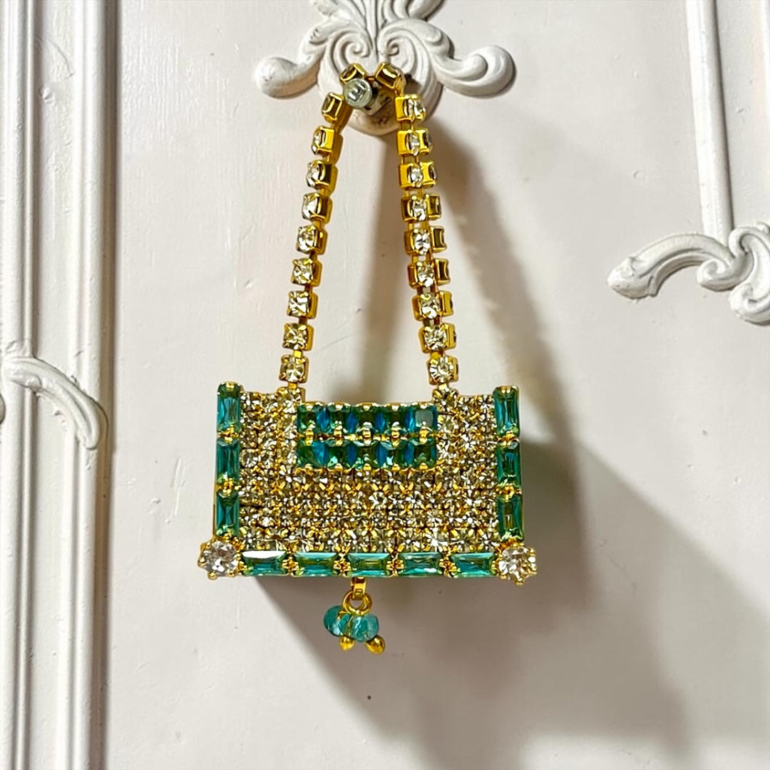 Royal Rectangular Designer Zerkin Studded Tote Purse (SPC-605) – Luxury Handcrafted Shringar Accessory with Crystal Bead Drops for All Divine Goddess Idols