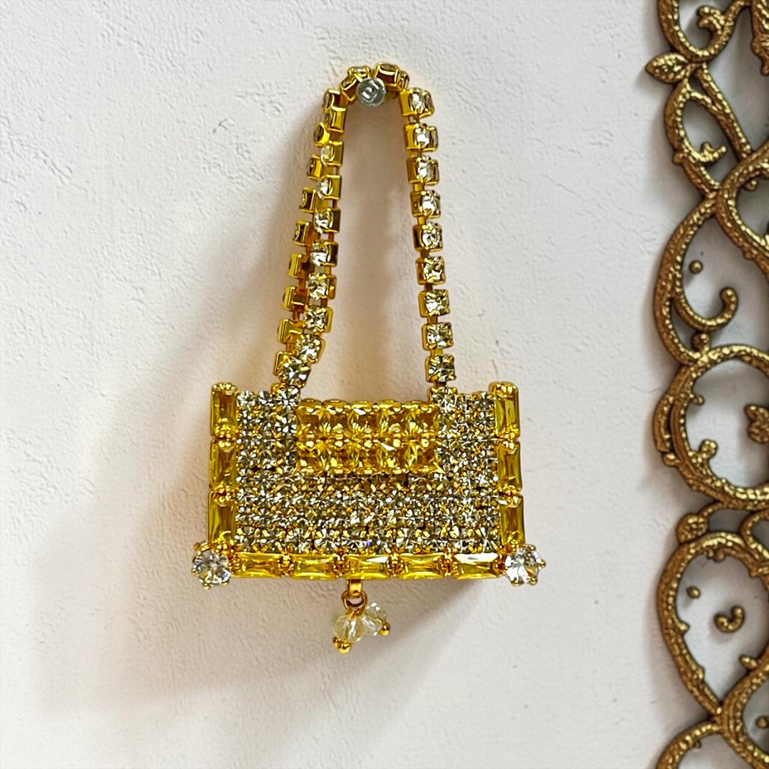 Royal Rectangular Designer Zerkin Studded Tote Purse (SPC-605) – Luxury Handcrafted Shringar Accessory with Crystal Bead Drops for All Divine Goddess Idols