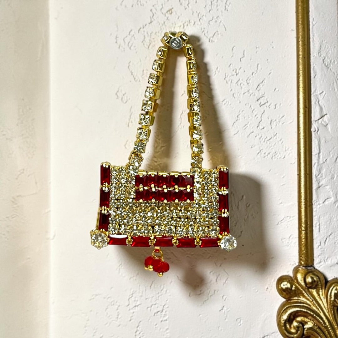 Royal Rectangular Designer Zerkin Studded Tote Purse (SPC-605) – Luxury Handcrafted Shringar Accessory with Crystal Bead Drops for All Divine Goddess Idols