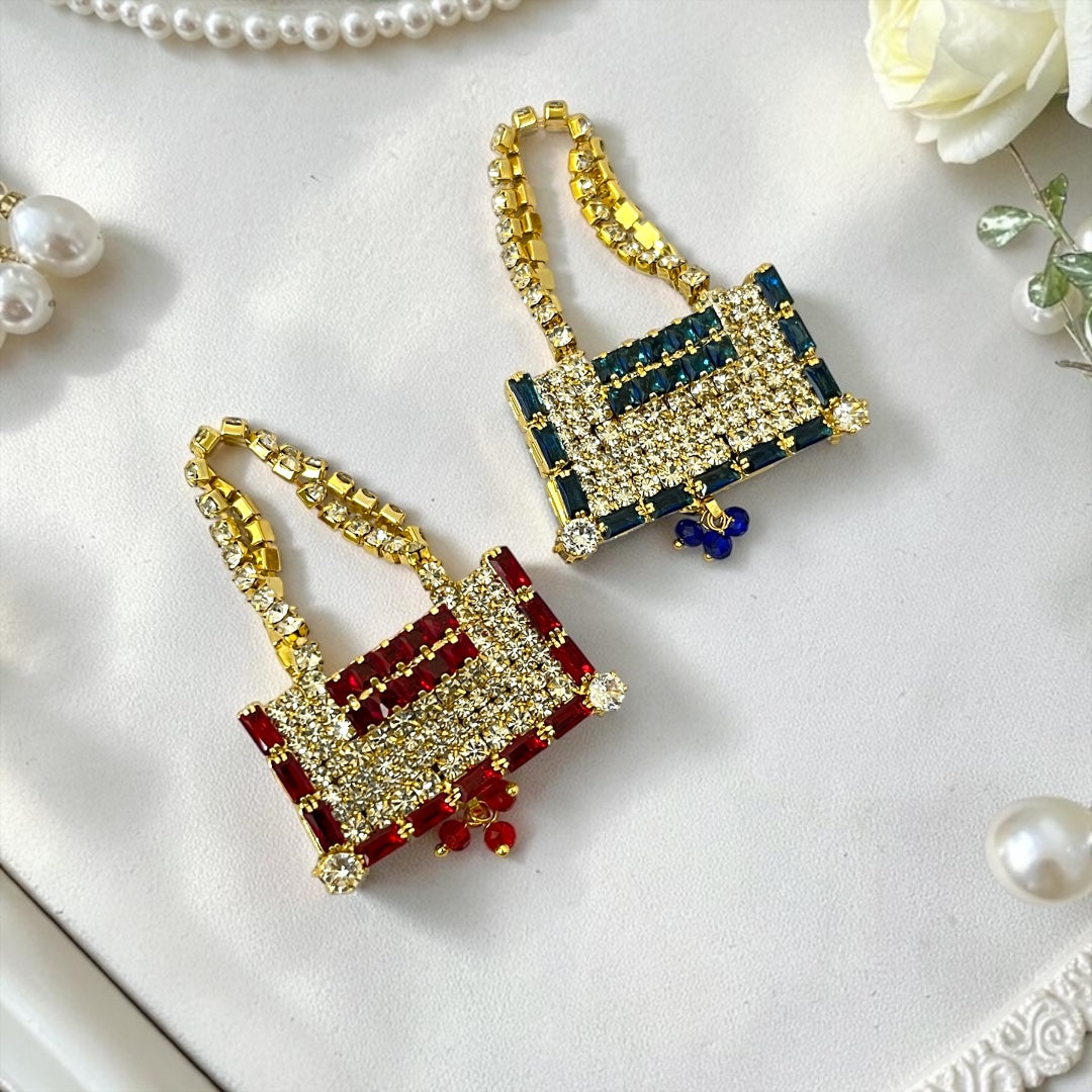 Royal Rectangular Designer Zerkin Studded Tote Purse (SPC-605) – Luxury Handcrafted Shringar Accessory with Crystal Bead Drops for All Divine Goddess Idols