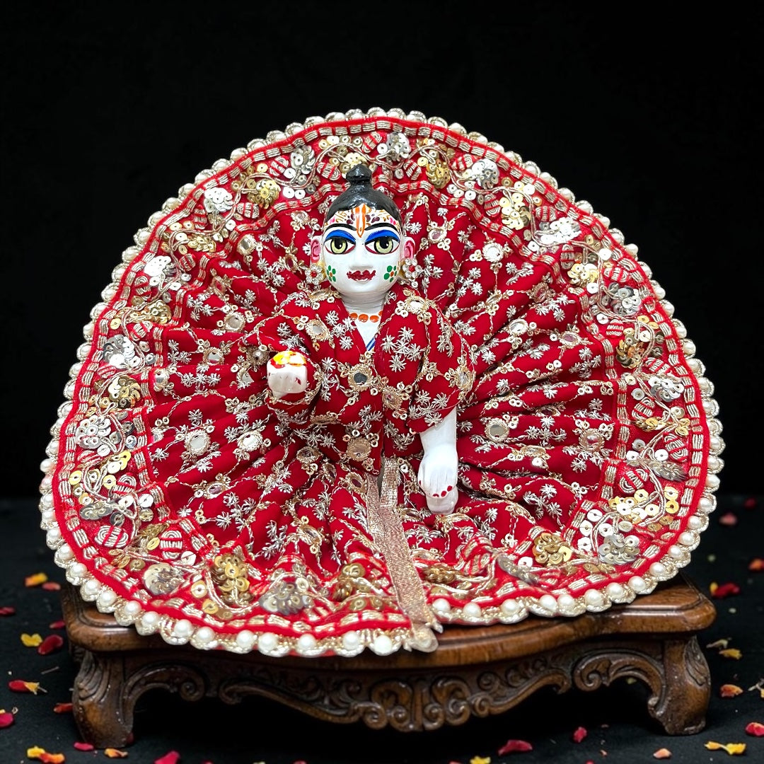 Premium Mirror Work With Pearl Lace Laddu Gopal Ji Heavy Designer Poshak SP-I14