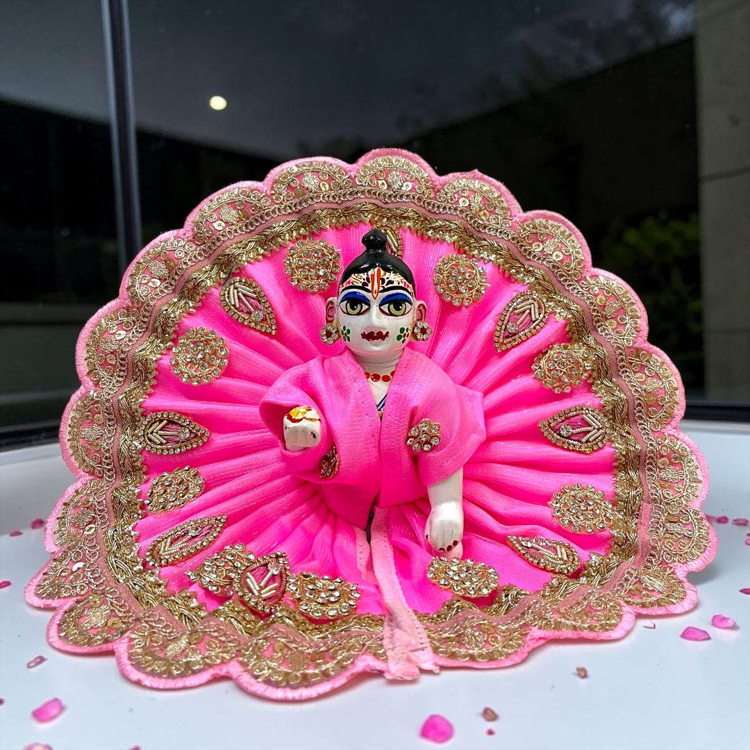 Premium Pleated Silk Laddu Gopal Ji Poshak with Scalloped Zari Border – SP-H43