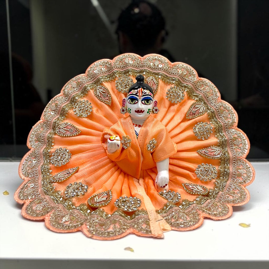 Premium Pleated Silk Laddu Gopal Ji Poshak with Scalloped Zari Border – SP-H43