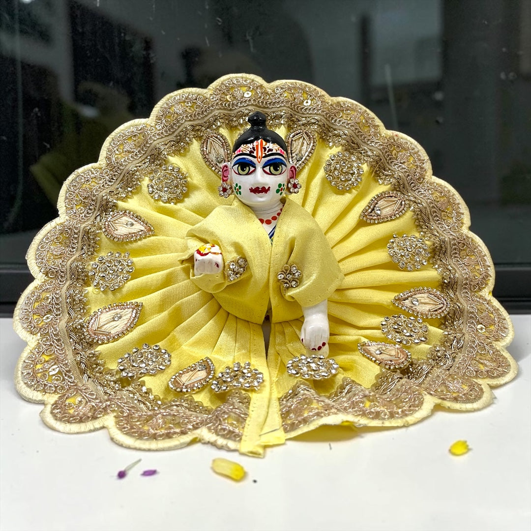 Premium Pleated Silk Laddu Gopal Ji Poshak with Scalloped Zari Border – SP-H43