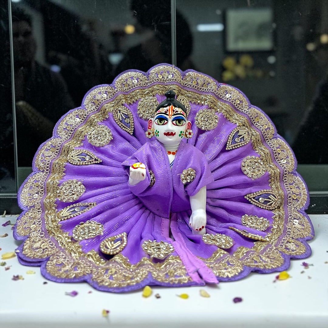 Premium Pleated Silk Laddu Gopal Ji Poshak with Scalloped Zari Border – SP-H43