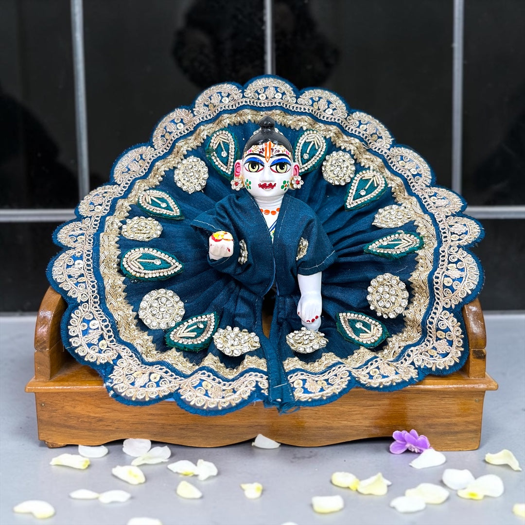 Premium Pleated Silk Laddu Gopal Ji Poshak with Scalloped Zari Border – SP-H43