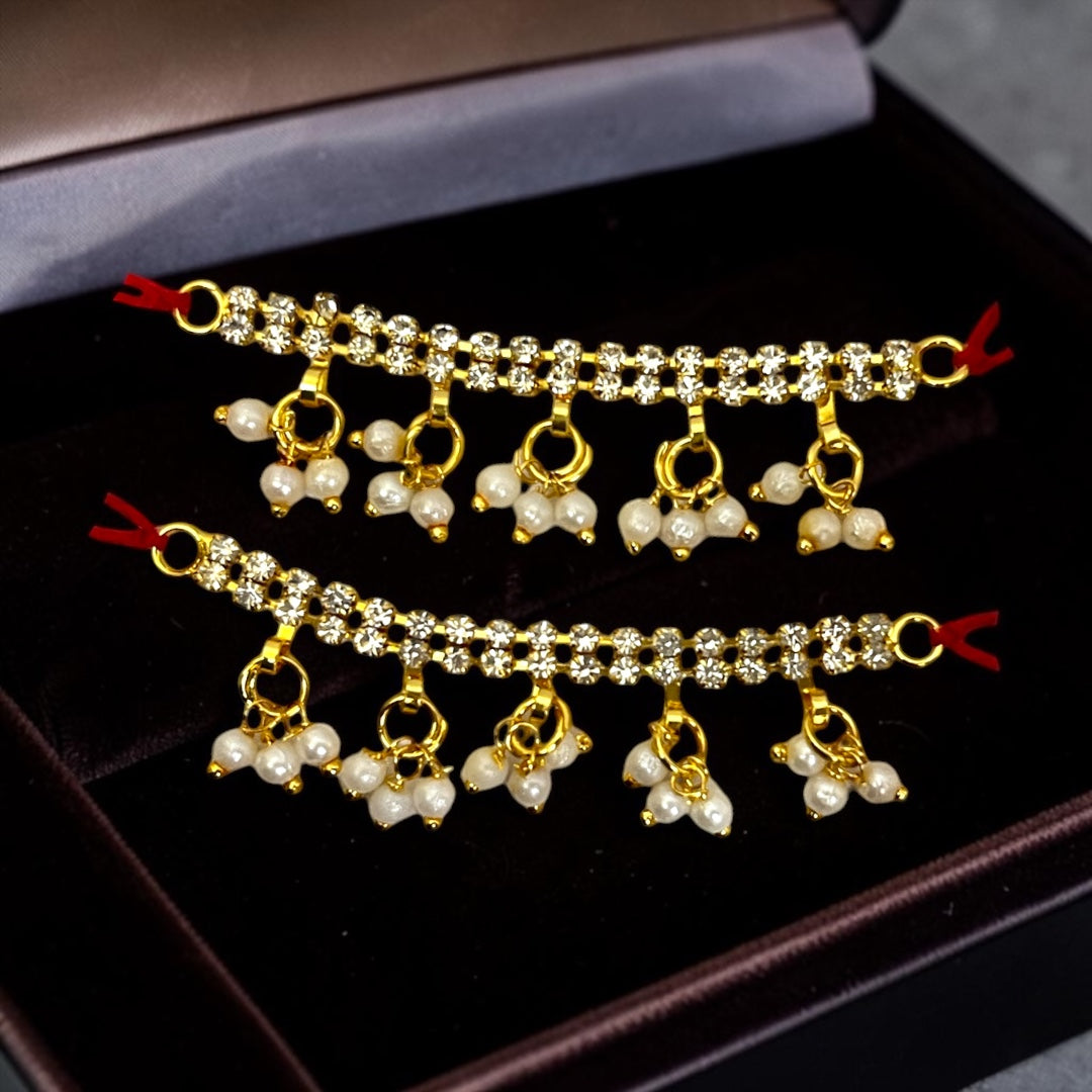 Shri Poshak Royal Double-Row Zerkin Stone & Pearl Ghungroo Payal Pair (2.2 Inch) – SPC-672
