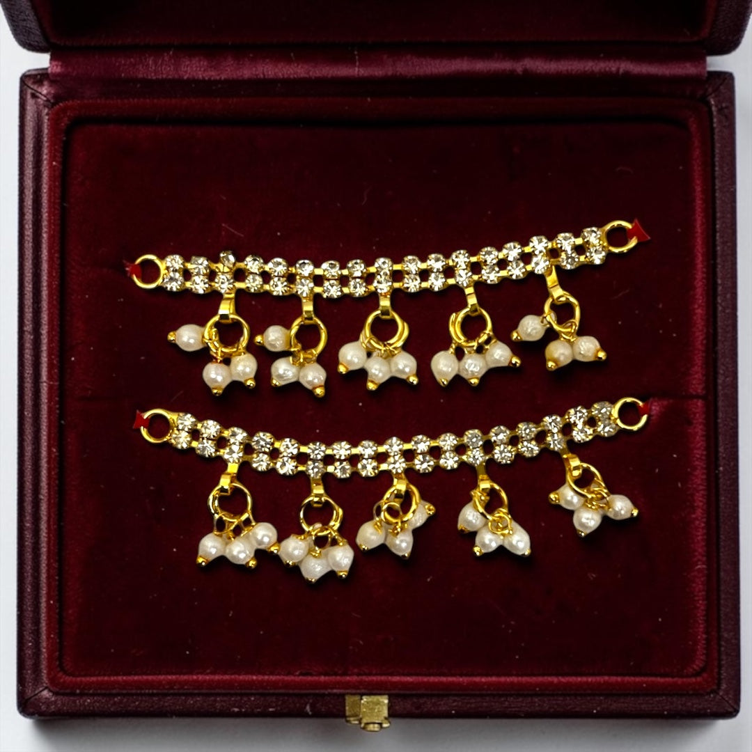 Shri Poshak Royal Double-Row Zerkin Stone & Pearl Ghungroo Payal Pair (2.2 Inch) – SPC-672