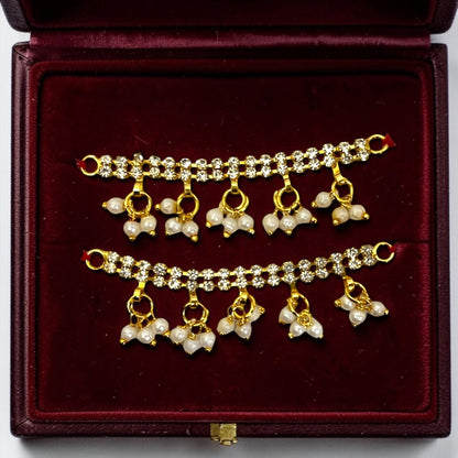 Shri Poshak Royal Double-Row Zerkin Stone & Pearl Ghungroo Payal Pair (2.2 Inch) – SPC-672
