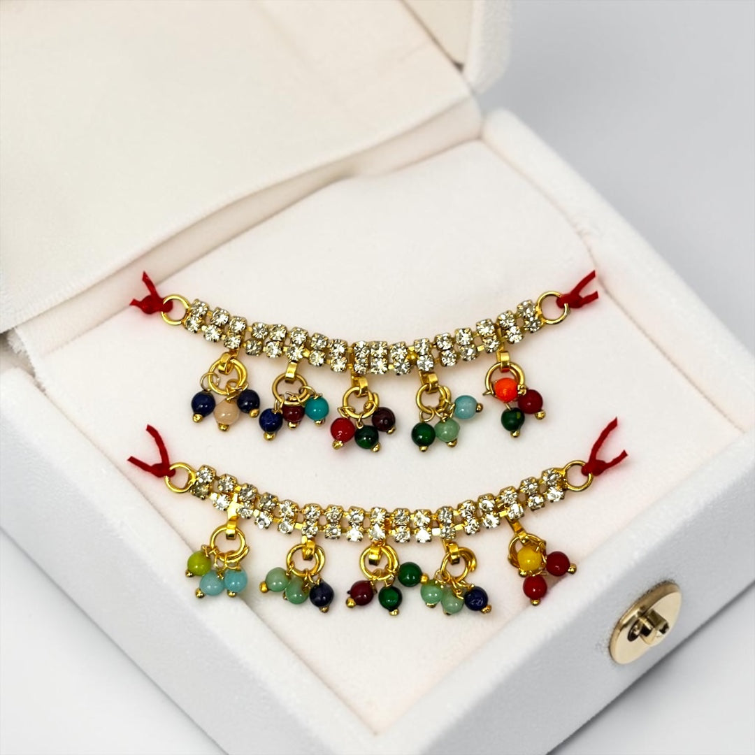 Exquisite Double-Row Zerkin Payal Set with Colorful Pearl Drops for Thakurji (2.2") SPC-675