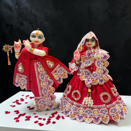 Premium Radha Krishna Dress Set SP-I39 – Heavy Scalloped Embroidery Poshak for Jugal Sarkar