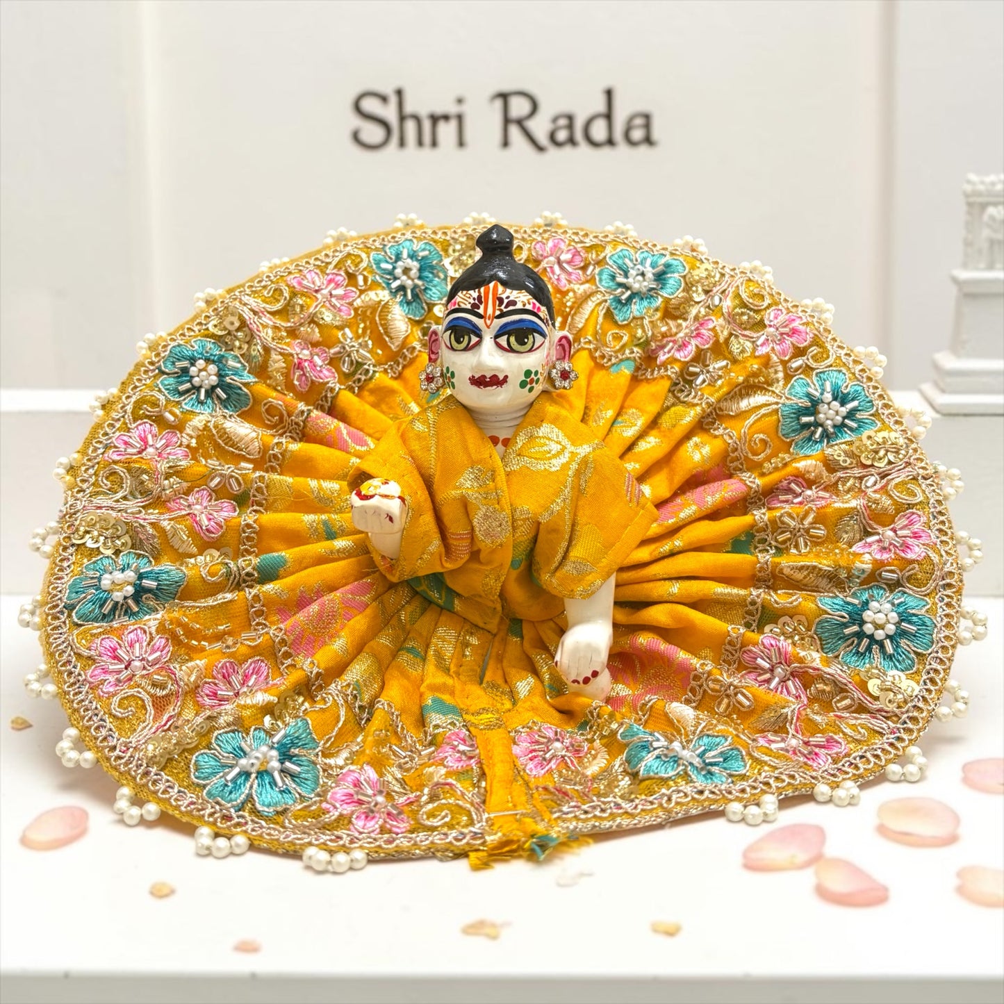 🌟 Janmashtami Exclusive: Laddu Gopal Ji in the Royal SP-I31 Heavy Floral Thread Work & Pearl-Bordered Poshak