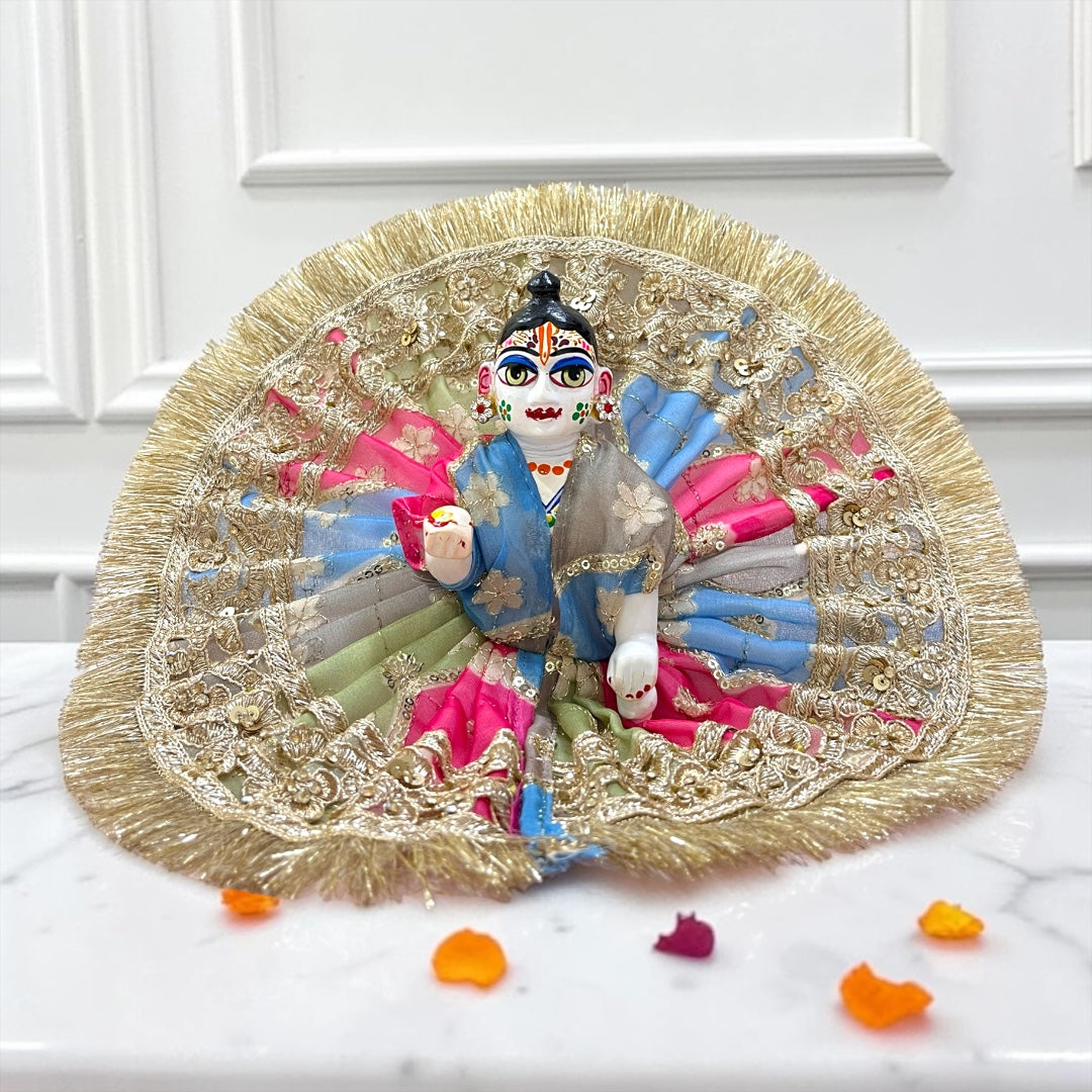 Premium Laddu Gopal Ji Janmashtami Special Poshak SP-I26 – Royal Golden Zari Embroidered Border with Exquisite Stone Detailing
