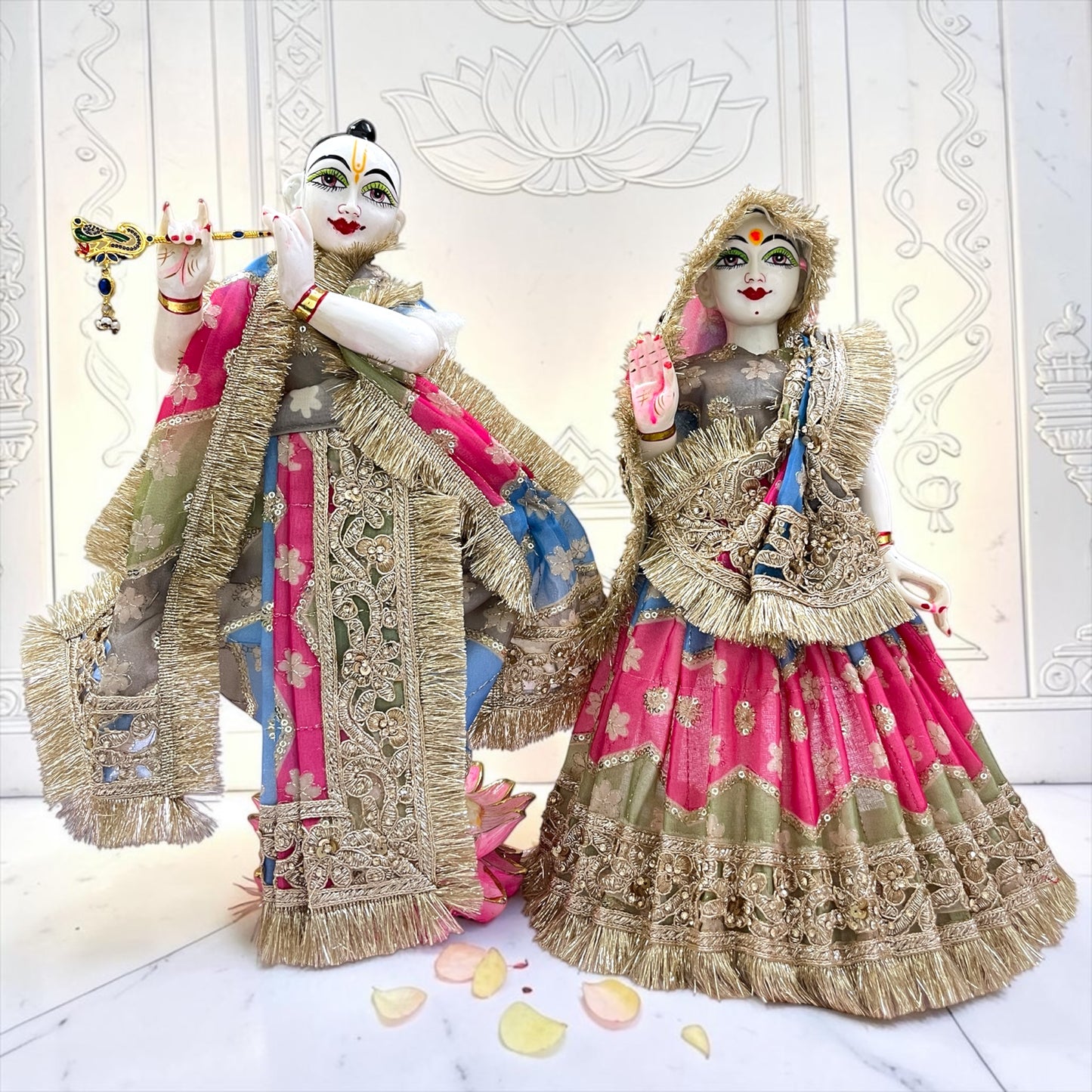 Janmashtami Special: Radha Krishna Poshak Set (SP-I26) – Golden Zari & Kiran Lace