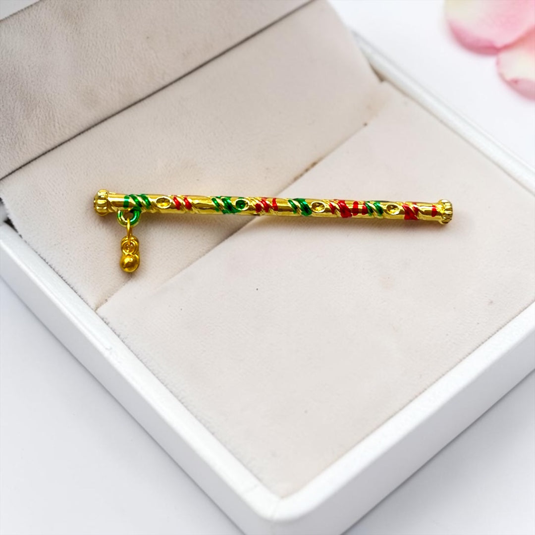 Royal Meenakari Golden Bansuri with Hanging Ghungroo (SPC-728) for Laddu Gopal Ji (Size 5 & 6)