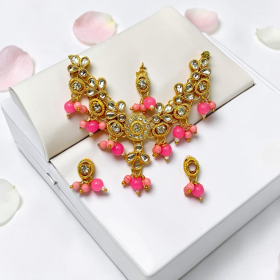 Royal Yugal Sarkar Kundan Haar, Kundal & Maangtika Shringar Set (SPC-781) | Divine Pearl Jewelry for Radha Krishna