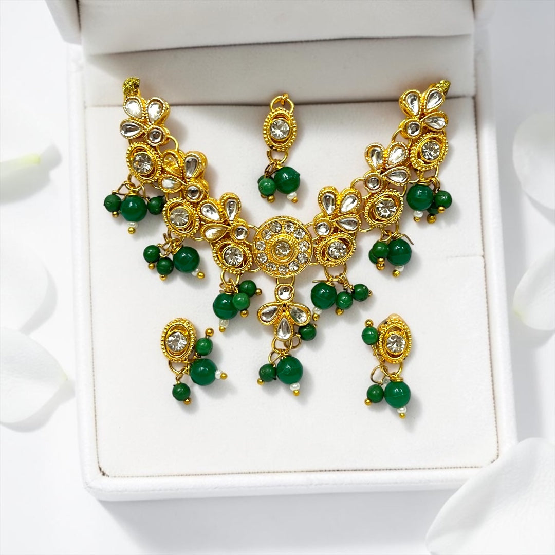 Royal Yugal Sarkar Kundan Haar, Kundal & Maangtika Shringar Set (SPC-781) | Divine Pearl Jewelry for Radha Krishna