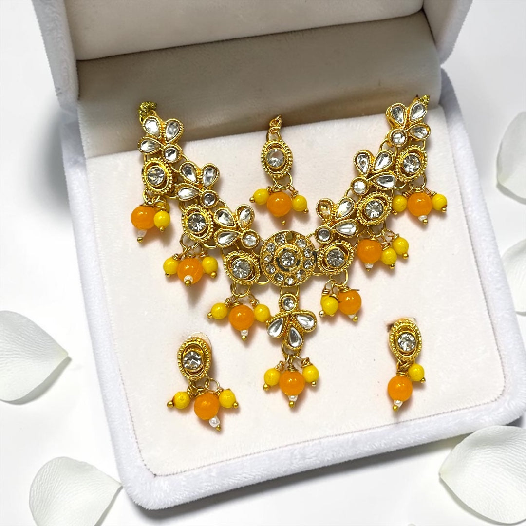 Royal Yugal Sarkar Kundan Haar, Kundal & Maangtika Shringar Set (SPC-781) | Divine Pearl Jewelry for Radha Krishna